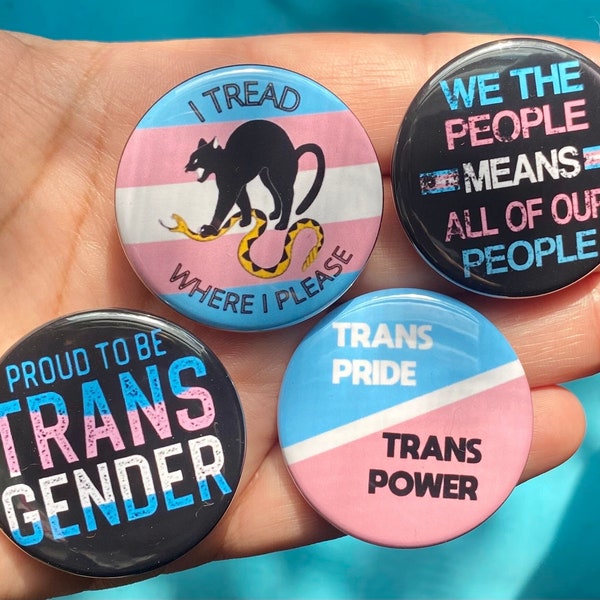 Bold Trans Pride 1.5” Metal Pinback Buttons Transgender Proud to be Transgender Trans Power Equality Black Cat LGBT Pin Set