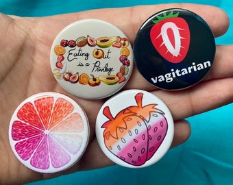 Lesbian Pride 1.5” Metal Pin back Buttons Pride Flag Pins Fruits Button Vagitarian Eating Out Fruity Queer Girl Pin Set