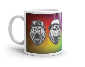 Gay Man Bear Pride Rainbow 11 oz Coffee Mug Cute Funny Hairy Bears In Hats Men Love Man MLM Bright Cup