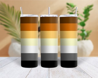 Gay Bear Men Pride Flag 20oz Tumbler Metal Travel Cup with TWO Straws m4m Chubby Hairy Man MLM Big Boy Pride Flag Tumbler