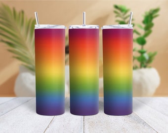 Ombre Gradient Rainbow LGBT Gay Pride 20oz Tumbler Metal Travel Cup with TWO Straws