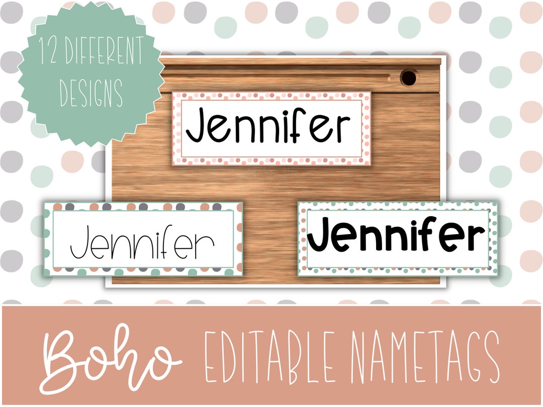 BOHO Theme Editable Name Tags for the Classroom Classroom Management ...
