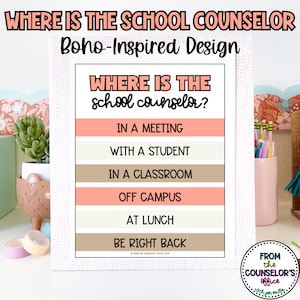 BOHO-Inspired Where is the School Counselor Office Door Sign in Neutral Colors