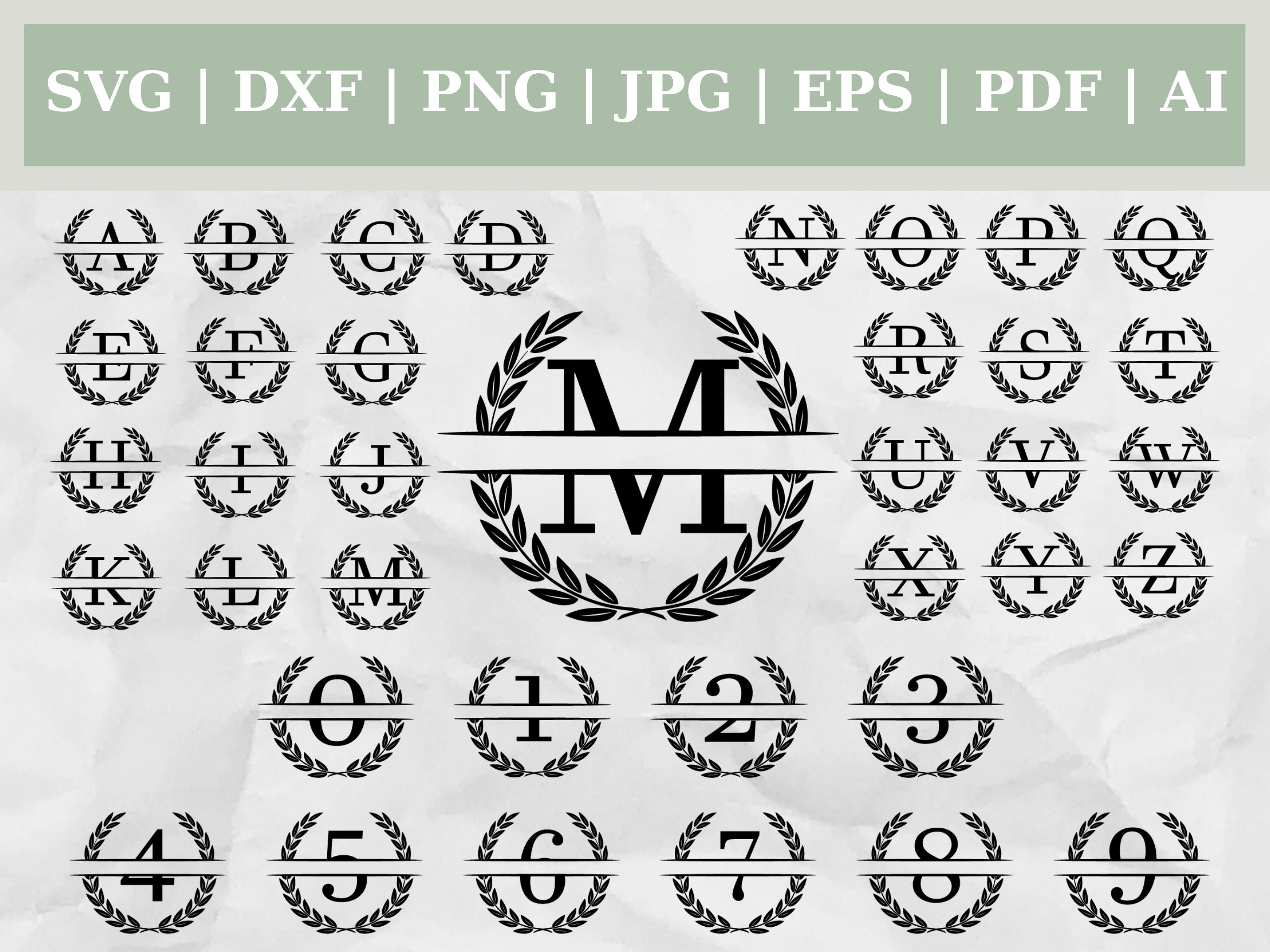 Laurel Letters & Numbers Bundle Monogram - Cut Files, Clipart, Vector Svg Dxf Png Jpg Pdf