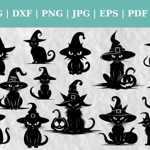 Halloween Cat Bundle Cut File, Cat Witch Svg, Clipart, Vector SVG | DXF | Png | Jpg | Pdf