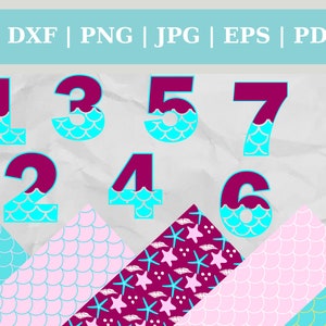 Mermaid Collection - Digital Paper & Mermaid Numbers Cut File Clipart
