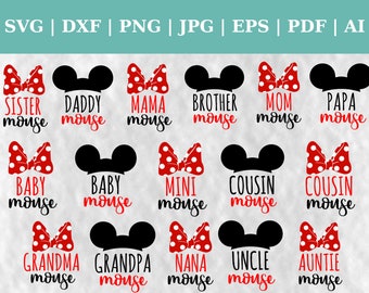 Family Mouse Bundle Mama Mouse Daddy Mouse Family Vacation Cut Files, Clipart, Vector Svg Dxf Png Jpg Pdf