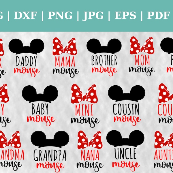 Family Mouse Bundle Mama Mouse Daddy Mouse Family Vacation Cut Files, Clipart, Vector Svg Dxf Png Jpg Pdf