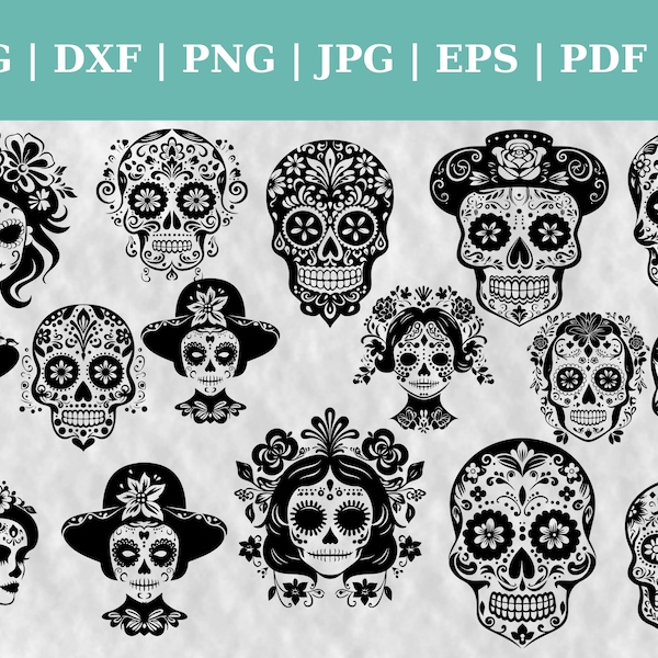 Dia De Muertos Bundle Cut File, Halloween Witch Svg, Clipart, Vector SVG | DXF | Png | Jpg | Pdf