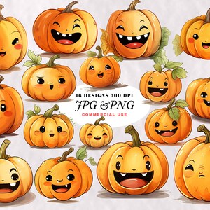 Cute Funny Pumpkin Bundle PNG and JPG, Halloween Illustration, Commercial Use