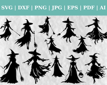 Witch Bundle Cut File, Halloween Witch Svg, Clipart, Vector SVG | DXF | Png | Jpg | Pdf