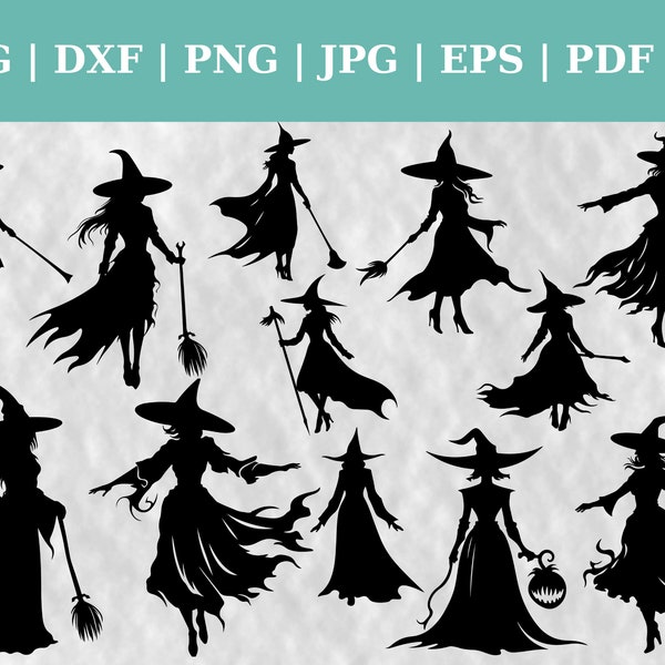 Witch Bundle Cut File, Halloween Witch Svg, Clipart, Vector SVG | DXF | Png | Jpg | Pdf