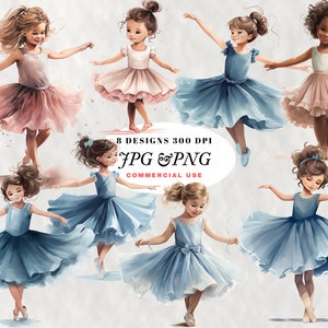 Cute Ballerina Collection, Ballet Dancer Illustration, Ballet Clipart 300 DPI Jpg Png Files Transparent Background