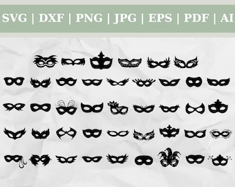 Carnival Mask Bundle - Cut Files, Clipart, Vector Svg Dxf Png Jpg Pdf