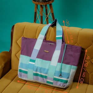 Electric Dreams oversize handbag, Oversize daily handbag, Daily bag for women, French style beach bag, Oversize bag with pockets, Travel bag image 7