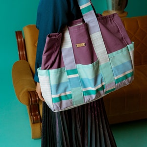Electric Dreams oversize handbag, Oversize daily handbag, Daily bag for women, French style beach bag, Oversize bag with pockets, Travel bag image 4