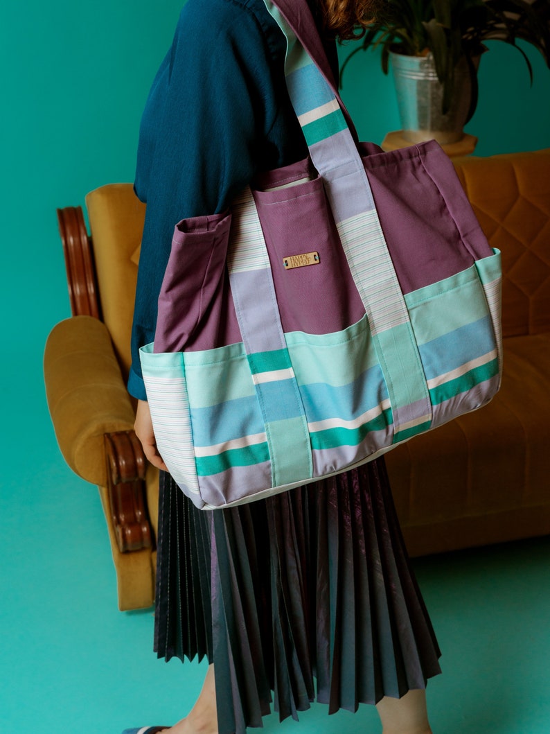 Electric Dreams oversize handbag, Oversize daily handbag, Daily bag for women, French style beach bag, Oversize bag with pockets, Travel bag image 4