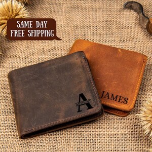 Handwriting Leather Mens Wallet, Engraved Wallet, Customize Leather Wallet, Personalized Wallet, Best Gift for Him