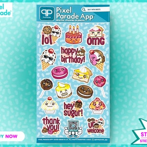 Birthday Sweets Vinyl Stickers Sheet, LapTop, Wall Art, Notebook, Snowboard, Weatherproof Decals, Dye Cut Sticker, Accessory, Kawaii Art.