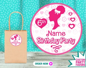 Personalized Afro Doll Birthday Party Stickers: Custom Name & Age
