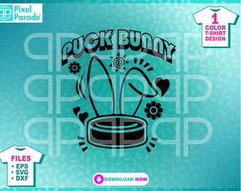 Hockey sobre hielo, aficionado al hockey, hockey sobre cubierta &quot;Puck Bunny&quot; Clip Art de hockey sobre hielo femenino, SVG, EPS, DXF, imágenes prediseñadas, archivos de corte digital por: Pixel Parade App®