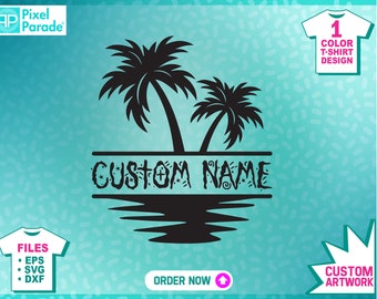 Custom Family Vacation Palm Tree SVG: Tropical Name Cut File (Digital Download)