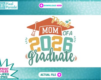 Proud Mom 2026 Graduate PNG: Retro-Farben (Digitaldruck)