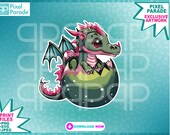 Baby Dragon Hatching Egg Clipart: Kawaii Anime Art (Digital Print Files)