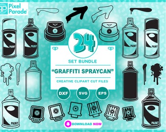 Graffiti Spray Can Clip Art Bundle: 24 SVG EPS DXF Dateien (Digitaler Download