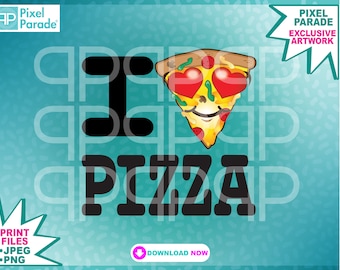 I Love Pizza PNG: Comic Book Style Clipart (Digital Print)