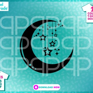 Maan halve maan sterren baby wieg dutje Tim Moon Sihlouette, SVG, EPS, DXF, clipart, digitale cut-bestanden door: Pixel Parade App®