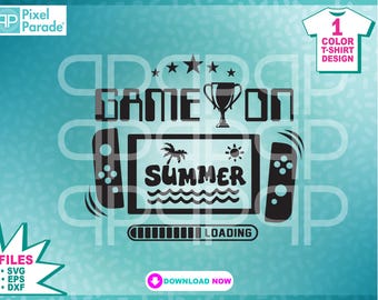 "Gamer, Abschlussfeier, Urlaub, letzter Schultag, Sommercamp ""Game On Summer"" SVG, EPS, DXF, Clipart, Digital Cut Files by: Pixel Parade App®."
