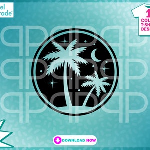 Palm Trees Night SVG: Island Vacation Clipart (Digital Cut Files)
