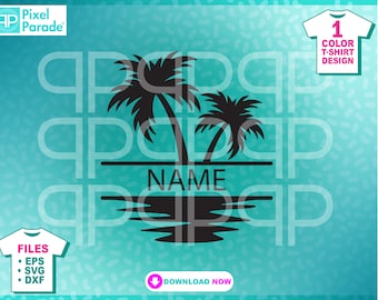 Palm Tree Split Frame SVG Cut file for Cricut, Silhouette, Ocean Waves, Beach, Name Frame svg, Digital Cut Files by: Pixel Parade App®