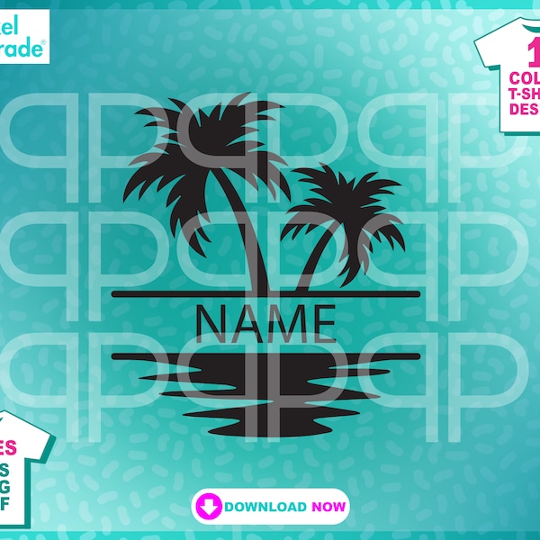 Palm Tree Split Frame SVG Cut file for Cricut, Silhouette, Ocean Waves, Beach, Name Frame svg, Digital Cut Files by: Pixel Parade App®