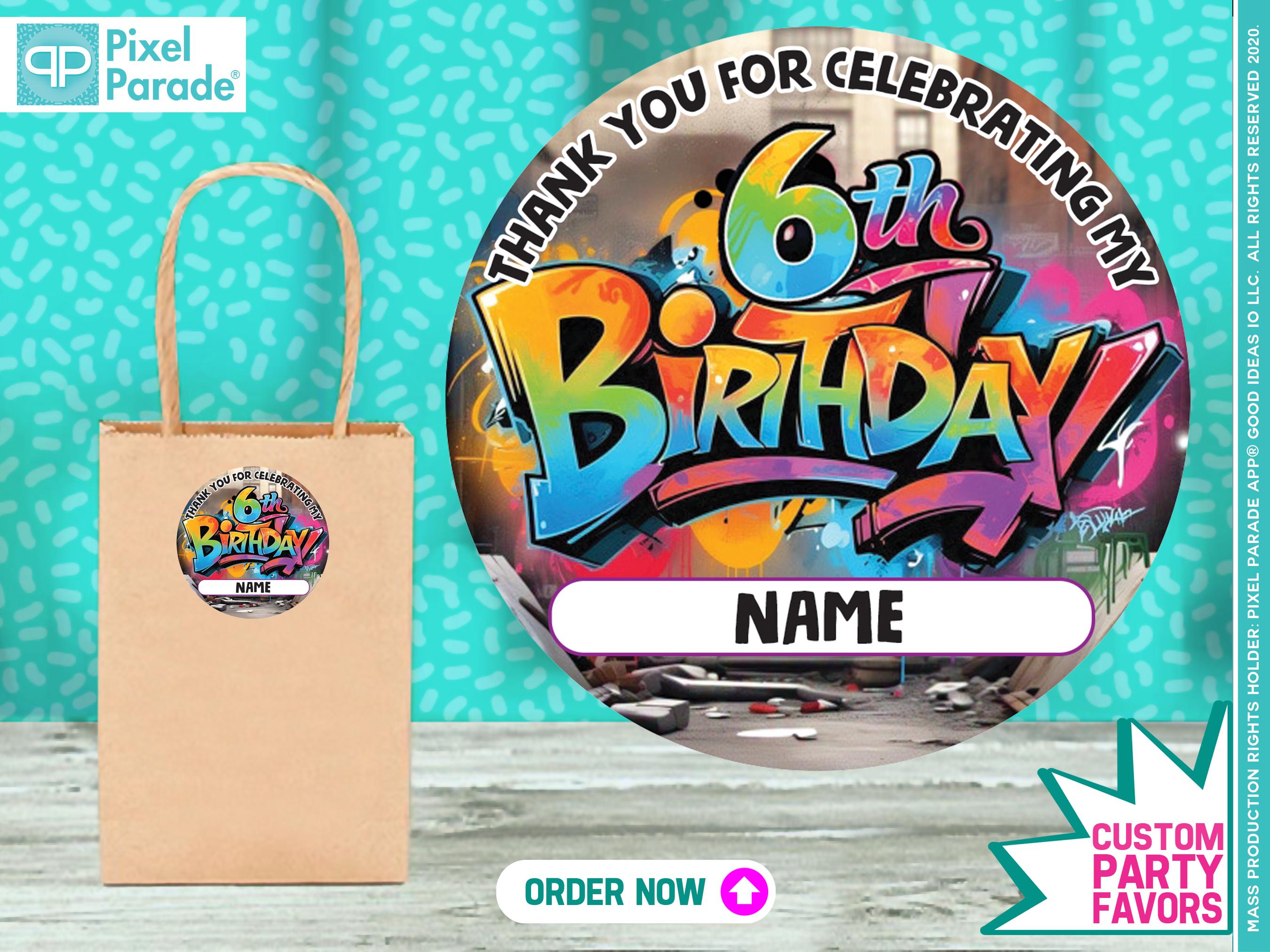 Custom Graffiti 6th Birthday Party Stickers - Personalized Waterproof ...