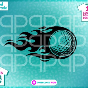 Balle de golf flamboyante, tee de golf « Fire Flame Golf Ball », sports, SVG, EPS, DXF, clipart créatif, fichiers numériques découpés par : Pixel Parade App®