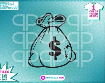 SVG con sacco di soldi dei cartoni animati: clipart del simbolo del dollaro (file di taglio digitale)