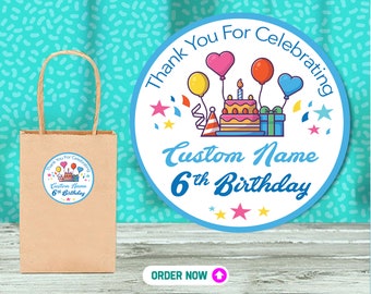 Personalized Birthday Party Stickers: Custom Name & Age, Waterproof Vinyl