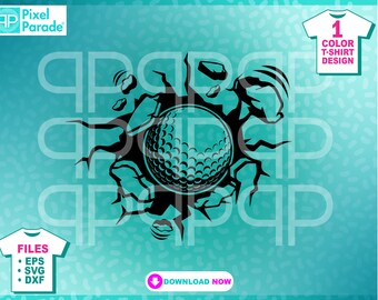 Pelota de golf con pared rota SVG: Clipart deportivo, diseño de camiseta (archivos de corte digital)