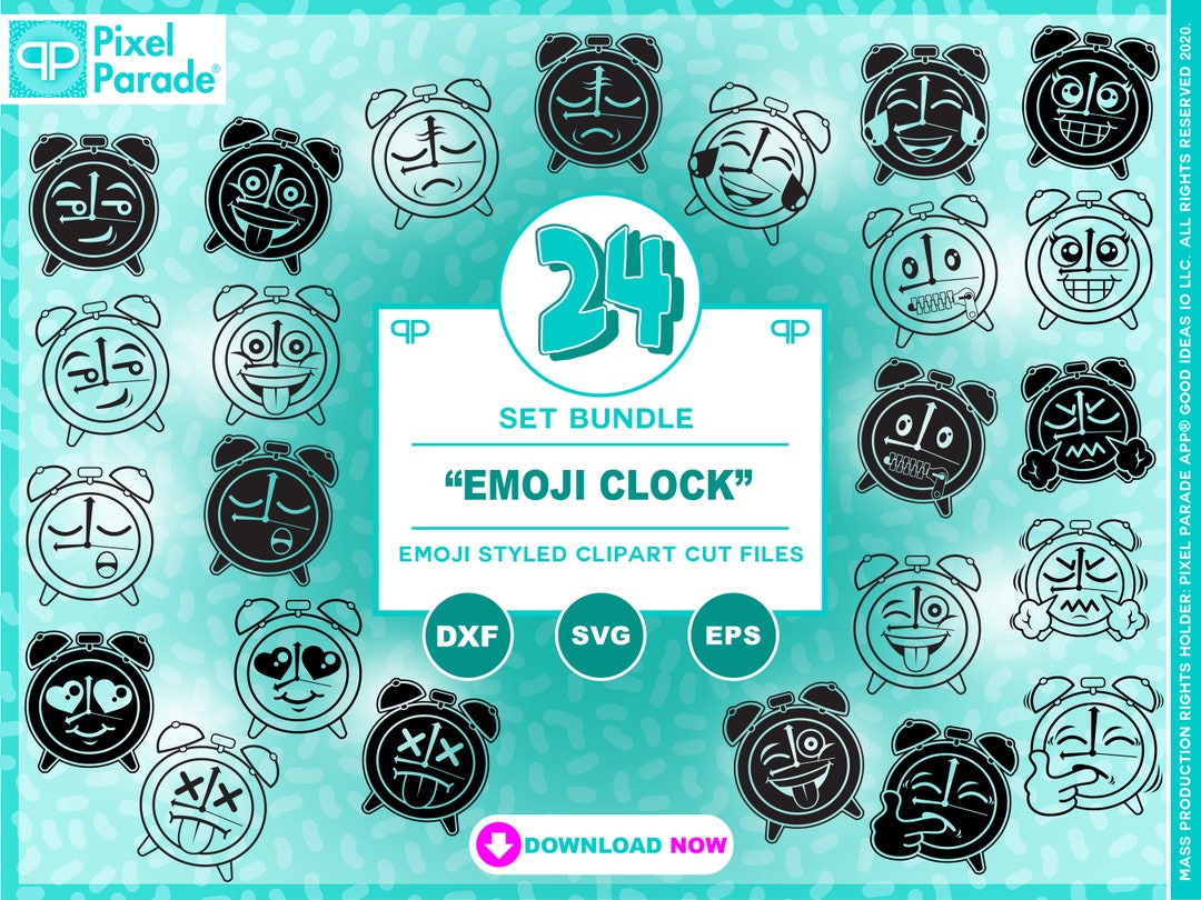 24pc. Bundle, emoji Clock, SVG, EPS, DXF, Cut Files, Emoji Character