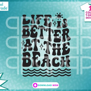 Sunny Beach Summer Waves "La vita è migliore in spiaggia" SVG, EPS, DXF, Clipart, file di taglio digitale di:Pixel Parade App®