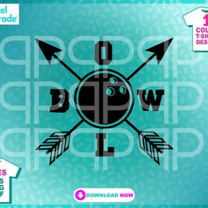 May include: Black and white graphic design of a bowling ball with arrows pointing to the letters "BOWL". The design is on a turquoise background with the text "Pixel Parade" and "Download Now" in the bottom corners.