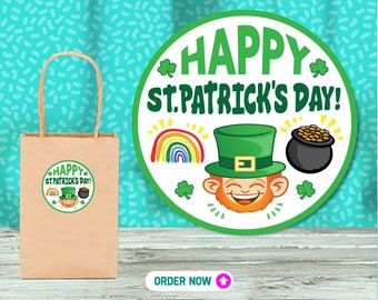 St Patrick's Day Party Stickers: Clover, Leprechaun, Rainbow