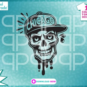 Sportschedel, baseballcap, Chicago, NYC-stijl Street Art, graffiti, svg, dxf, digitale snijbestanden van: Pixel Parade App®
