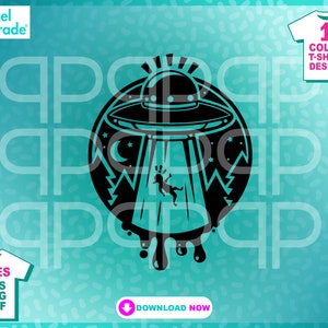 Alien Space Ship, Flying Saucer vintage "Alien Abduction" Unidentified Flying Object, SVG, EPS, DXF,  Digital Cut Files by:Pixel Parade App®