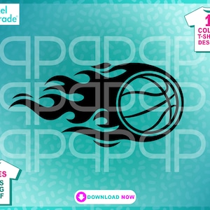T-shirt Slam Dunk de basket-ball, feu, flamme « Fire Flame Basketball », sports, SVG, EPS, DXF, clipart créatif, fichiers coupés numériques par : Pixel Parade App®