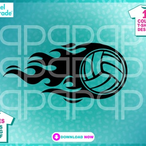 バレーボール選手のティー、スパイクボール「火炎バレーボール」スポーツ、SVG、EPS、DXF、クリエイティブ クリップアート、デジタル カット ファイル: Pixel Parade App®