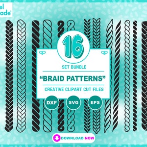 Patrones, Trenza 16pc. Paquete, Patrón de trenza, Trenzas, Bordes, Eslabones, Cadena, SVG, EPS, DXF, Imágenes Prediseñadas, Archivos de corte digital por: Pixel Parade App®