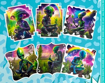 Alien Smoker Sticker Collection: Rainbow Vinyl Decals (3"x3.5")